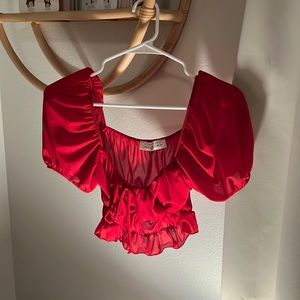 American threads sheer red crib top with puff sleeves
